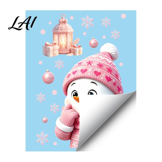 Removable Balcony Glass Film Christmas Snowman Static Stickers Decorative Pink Decals Waterproof PVC Creative Gift for Friends Window Clings