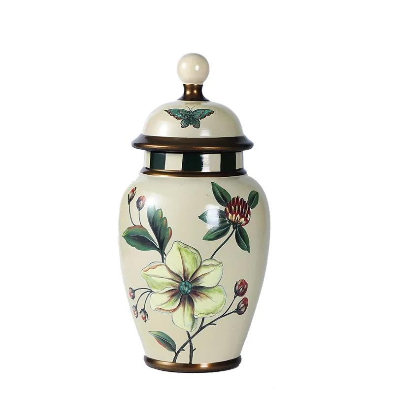 Candy Tea Cans Flower Arrangement Household Sealed Storage Cans Chinese Ceramic Vase with Lid Home Decorations Desktop Ornaments