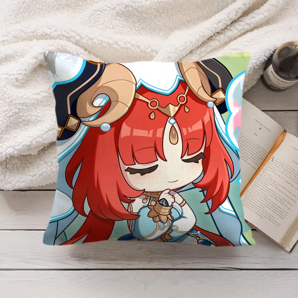 Nilou Cute Genshin Impact Cushion Cover Silky Short Plush Invisible Zipper Dustproof Sofa Pillow Case For Home Decor