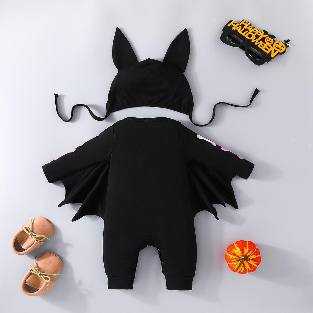 Spring and Autumn New Baby Halloween Bat Round Neck Long Sleeve Jumpsuit