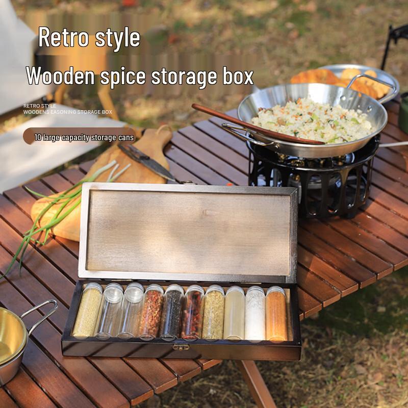 Jun Kai Wei Outdoor Retro Wooden Spice Box Set