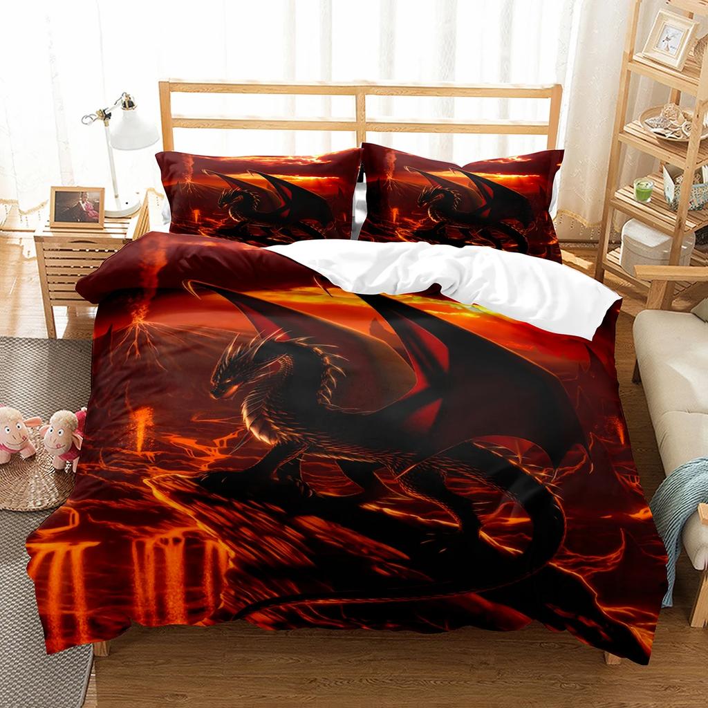 Purple Dragon Duvet Cover Jungle Animals Myths and Legends Dragon Children Boys Children Teens for Bedroom Decoration Queen King