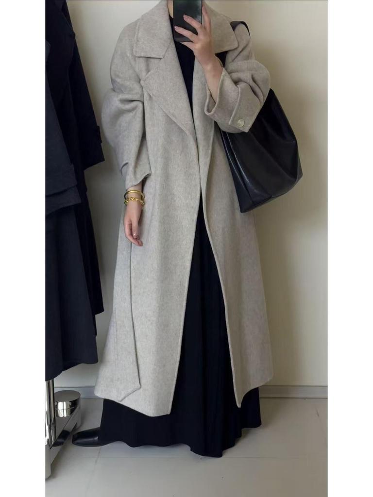 Women's Extra Long Double-Faced Wool Coat with Suit Collar - Elegant and Versatile Design