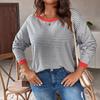 2026 European and American autumn women's striped t-shirt large size top casual sweater