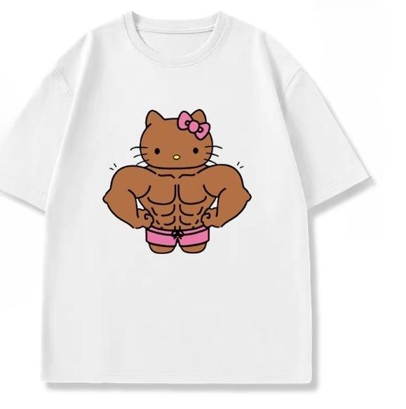

2026 Hello Kitty Sanrio Printed Cotton TShirt Summer Cartoon Design Childrens Roundneck Fashion LooseFitting Casual Wear S