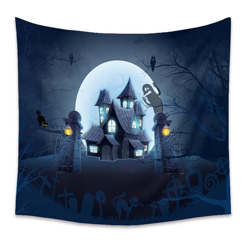 American Halloween Printed Tapestry Horrible Cartoon Pattern Hanging Cloth for Living Room Pumpkin Bat Wall Carpet Decoration