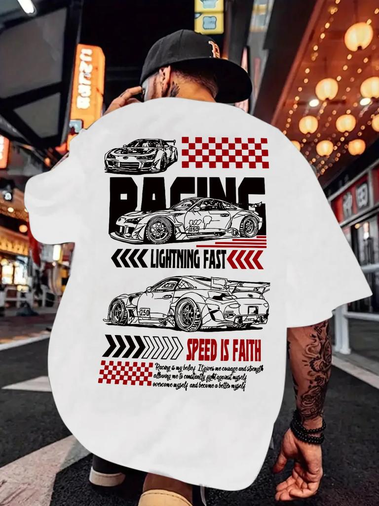 Summer 2025 New Men's T-shirt Hip-hop Casual Fashion Sports Car Pattern Print Men's Women's Short Sleeve