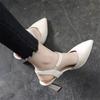 34-42 Soft Leather High Heels Women's Pointed Toe Baotou All-match Thick Heel One-word Belt Mother Sandals