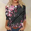 Women's Casual Floral Print Three Quarter Sleeve Round Neck Top Lightweight Comfortable Fit for Everyday Wear