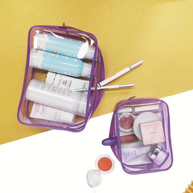 Large Transparent PVC Makeup and Toiletry Bag Set - Waterproof, Portable, Pink (2-Piece)