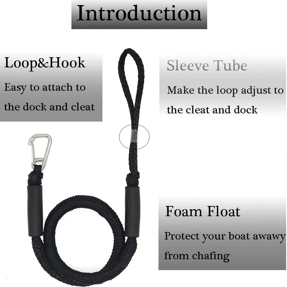 2ks 4ft Bungee Cord Dock Line s háčkem pro člun Kajak Lanové Uvazovací šňůra Černá