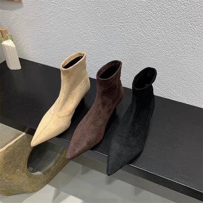Jesienna Moda Szpiczasty Nosek Vintage Botki do Kostki Seksowny Cienki Niski Obcas Kobiety Ciepłe Rycerskie Wsuwane Buty Party z Polaru