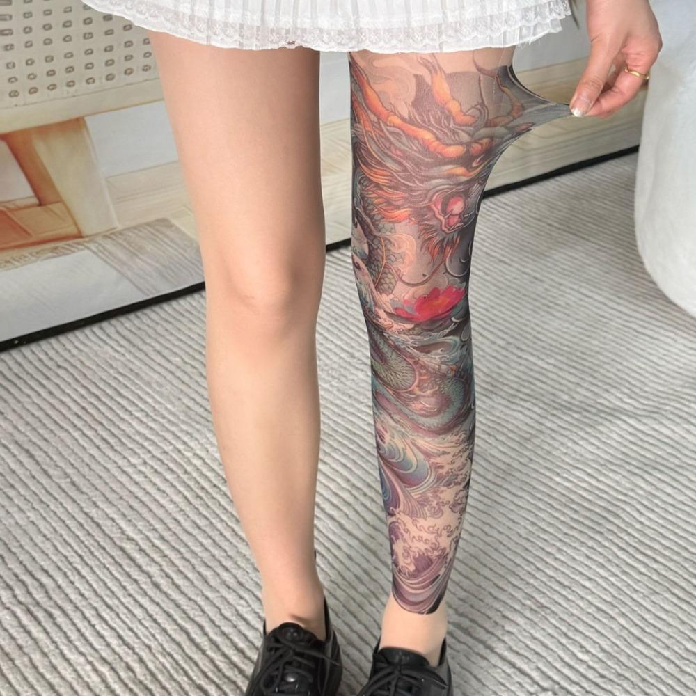 Fake Tattoo Women's Tights Stockings Sexy Printed Leggings Nylon Socks New Peony Pantyhose  Women