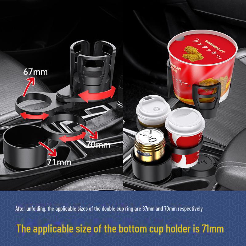 Car Cup Holder Extender and Organizer with Built-in Storage Rack