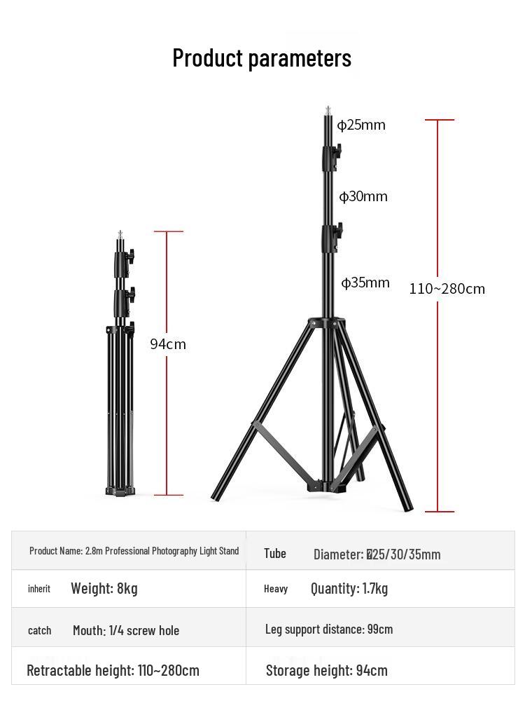 Reinforced 2.8m Stainless Steel Light Stand with Magic Legs for Flash Photography