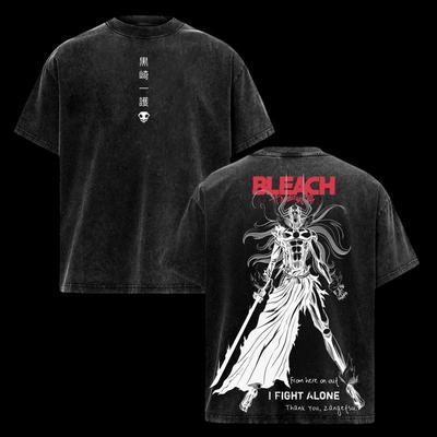 Japanese Manga BLEACH Kurosaki Ichigo T Shirt Gothic Washed Oversized T-shirt For Men's Unisex Clothing Short Sleeve Cotton Tees