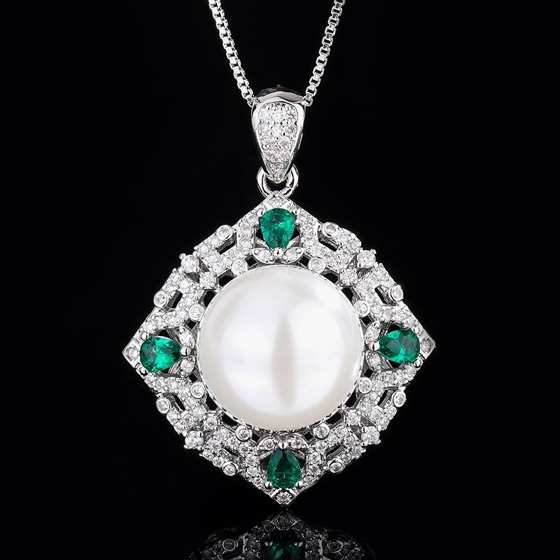 Jewelry Copper Bottom Gold-Plated Fritillary Pearl Simulation Emerald Diamond Temperament White Bead Set