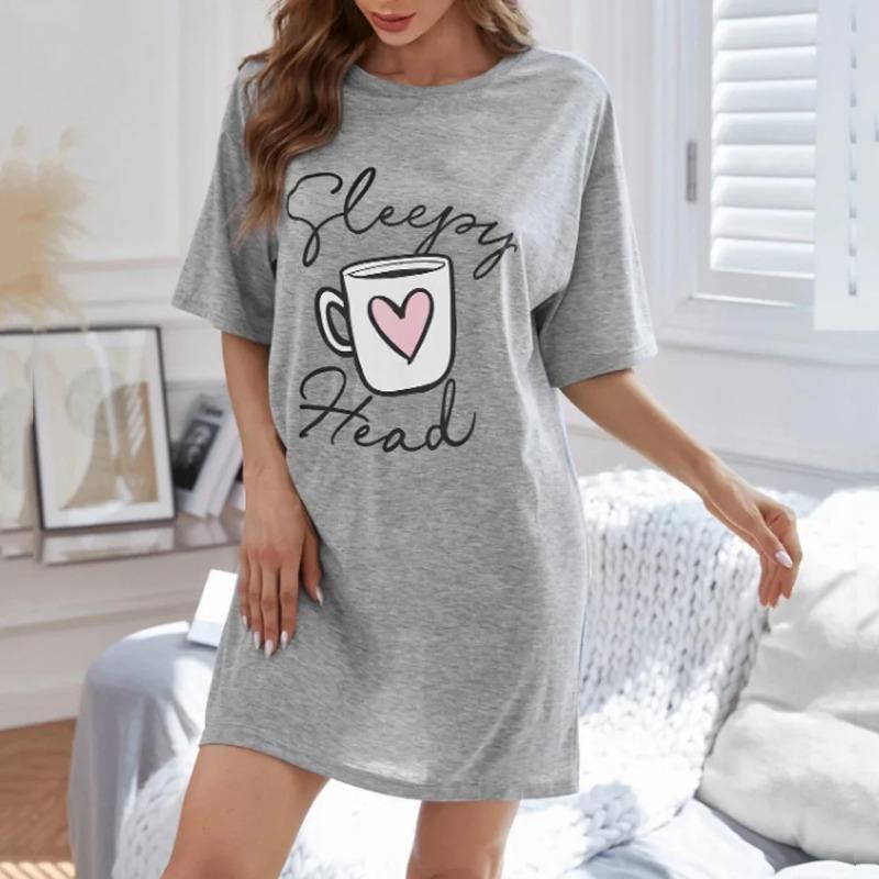 

Повседневные платья для сна с коротким рукавом и принтом букв для женщин, свободная футболка, ночная одежда, домашняя одежда, ночная сорочка, одежда для отдыха M
