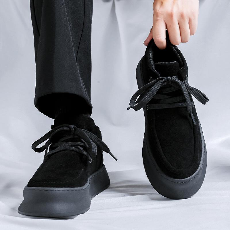 Fashion 2025 New European And American Thick Sole Men Leisure Leather Shoes Round Toe Lace Up Outdoor Shoes Genuine Leather Oxford Shoes