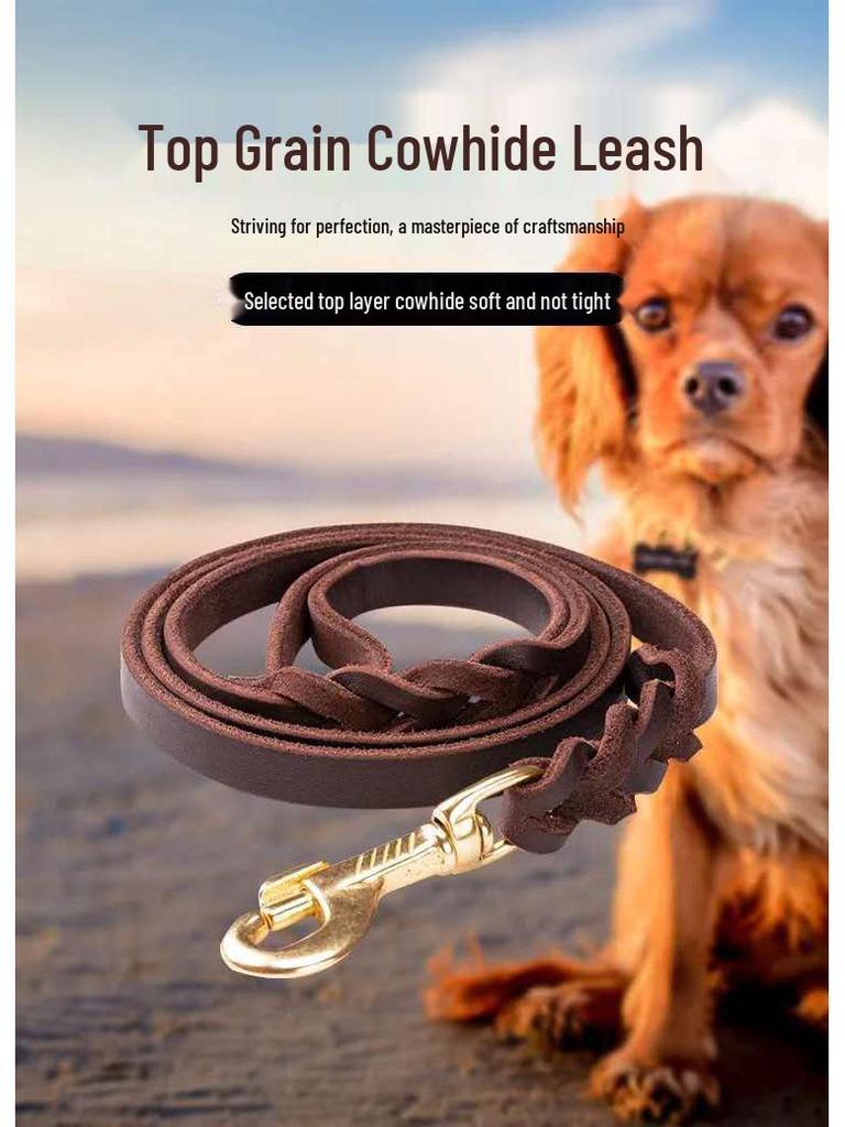 Genuine Cowhide Leather Dog Leash for Golden Retrievers & German Shepherds - Durable Walking Rope
