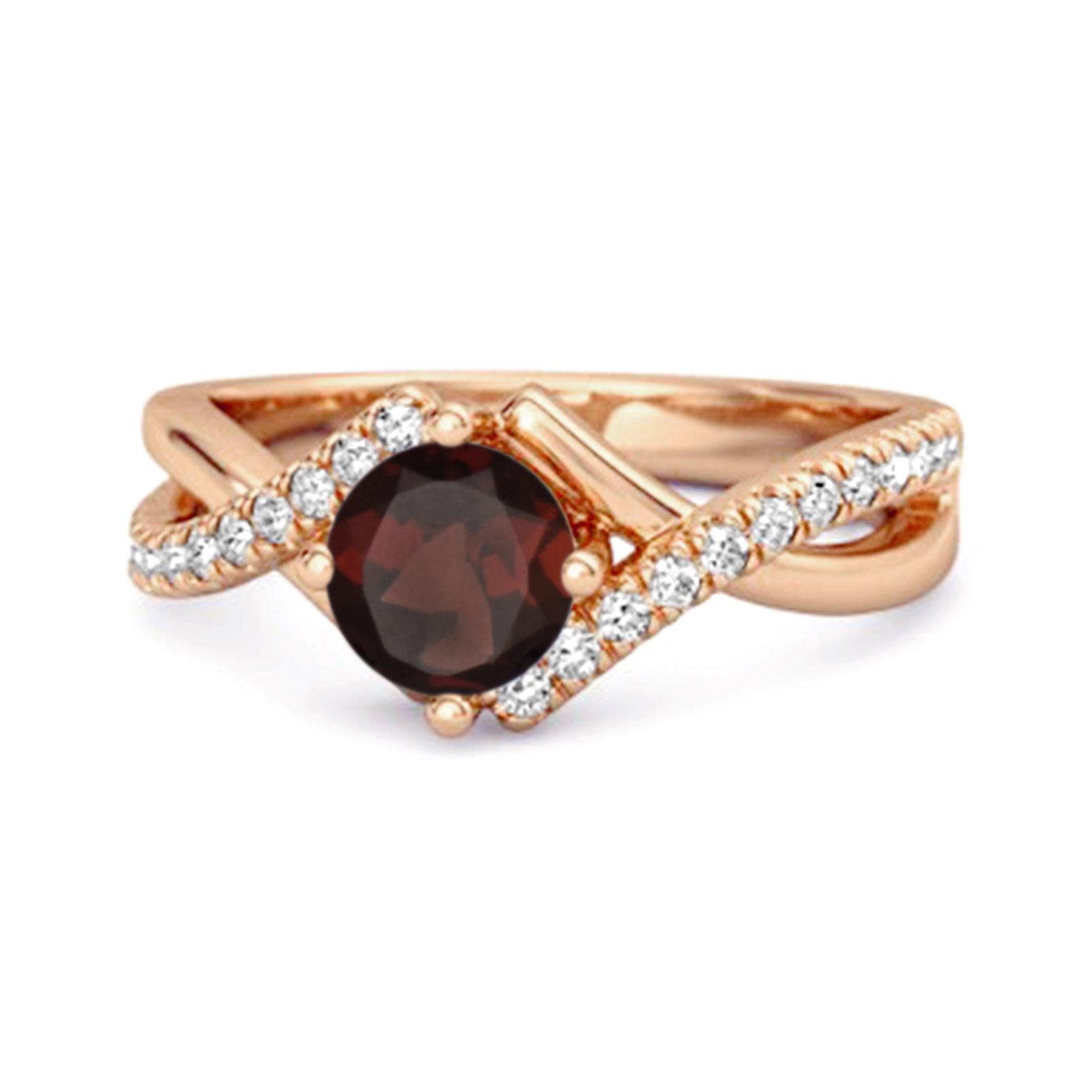 Garnet Split Band Crossover pave Ring - 925 Sterling Silver Rose Gold Vermeil 10 ярко-розовый