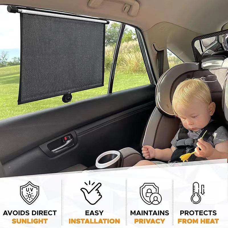 Car Side Window Sunshade, Retractable Car Roller Sunshade, UV and Sun Protection Sunshade Car Curtain, Car Travel Accessories