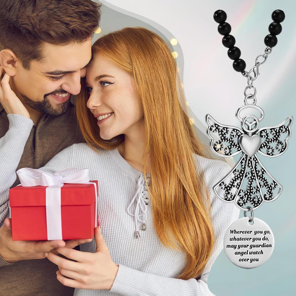 3 Pack Guardian Angel Rearview Mirror Charm, Angel Wings Cross Car Charm Pendant Guardian Angel Hanging Ornament Rear View Mirror Hanger Decor