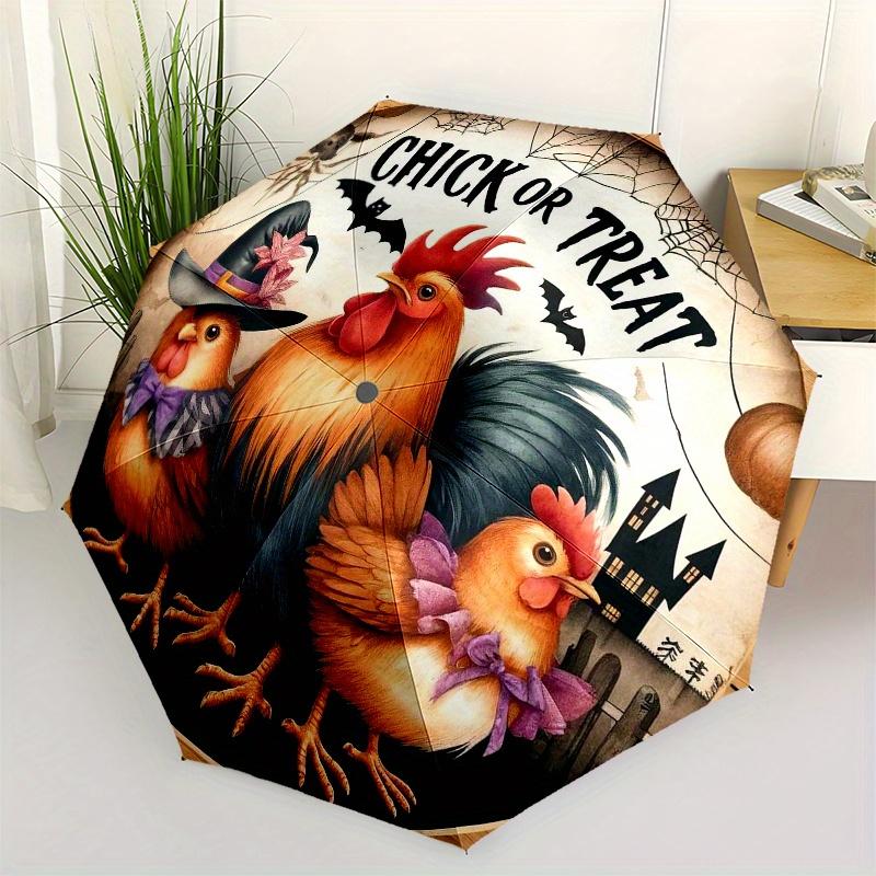 Chick or Treat: Halloween Chicken Decor SignUmbrella, Portable 3-Fold Compact Umbrella for Men & Women Gift