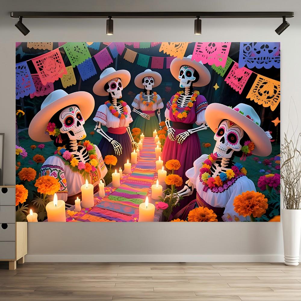 1pc skull talking backdrop banner suitable for horror party Day of the Dead decoration holiday celebration