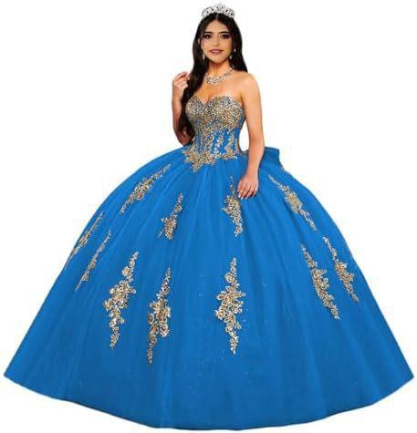 Gold Lace Applique Adult Dress Fluffy Strapless Tube Top Tulle Ball Dress Glitter Princess Dress Dress