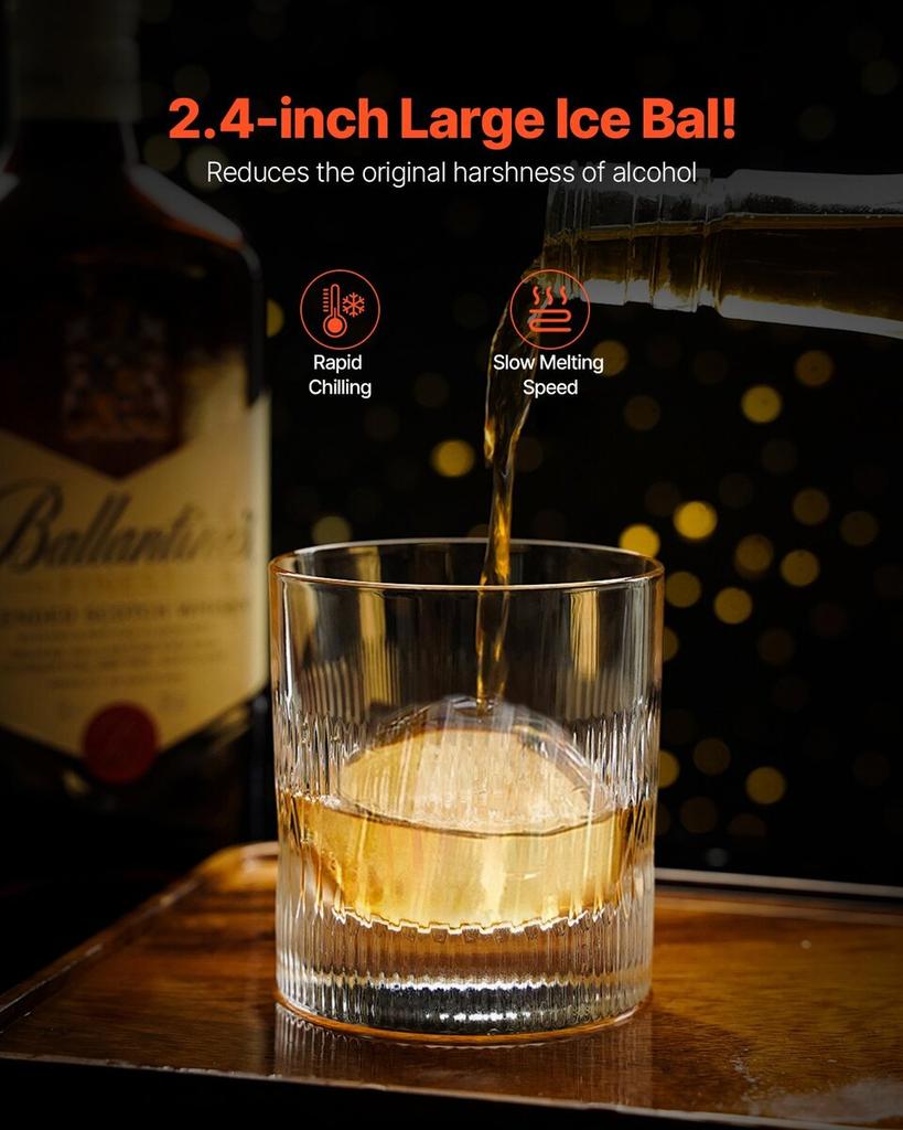 Ice Ball Press Kit Ice Ball Maker 2.4"/60mm Clear Sphere Whiskeys Scot