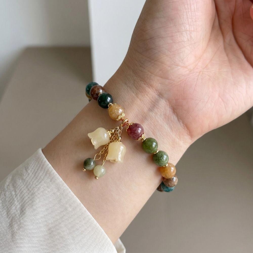 Elastic Rope Orchid Flower Bracelet Tassel Women Bangle Colorful Beads Bracelet Summer