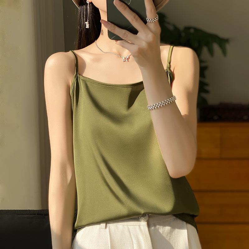 Silk Satin One-Shoulder Strappy Cropped Top for Women - Slim Fit, Summer 2026. S