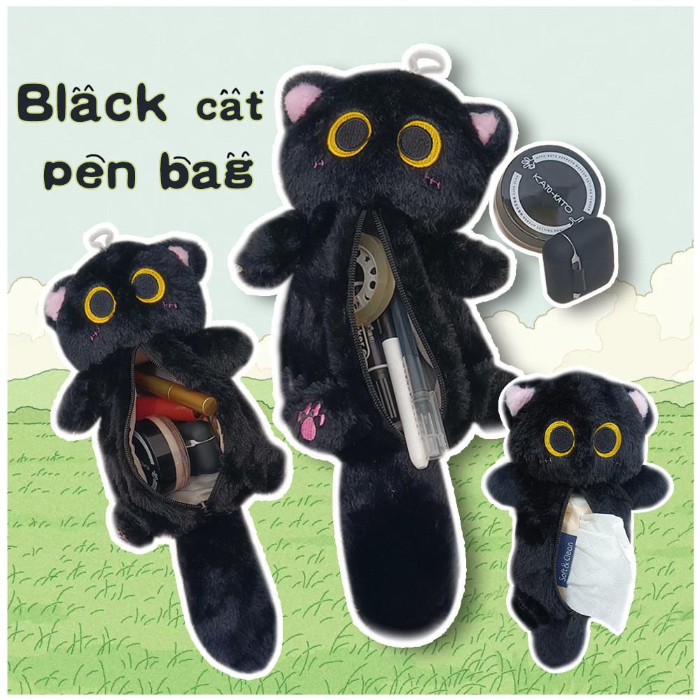 Black Paper Cat Towel Bag Multifunctional Plush Pen Bag Makeup Storage Gift