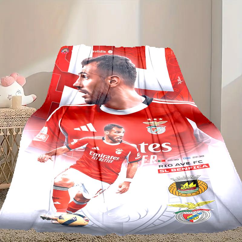 1pc SL Benfica Blanket, Home Printed Throw Blanket - Soft Blanket Gift for Family, Washable Sofa Bed Blanket