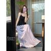 Island silk big skirt, wavy skirt women's summer new drape long dress, elegant purple skirt