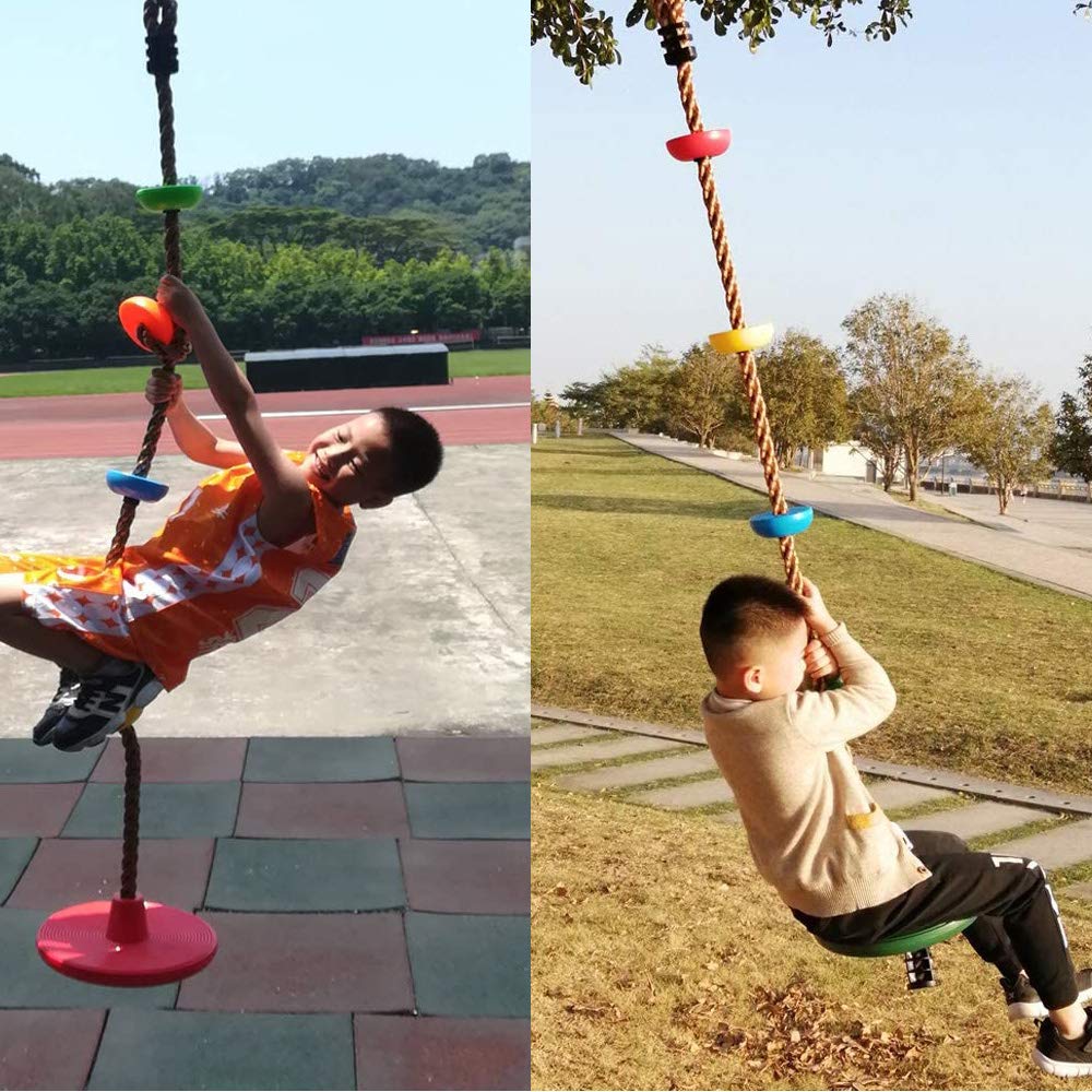 Farfly Tarzan Rope for Kids, 5 Discs, 2m Climbing Rope with Belt and Carabiner, 150kg Weight Capacity, Knotted Rope for Parks, Outdoors, Climbing