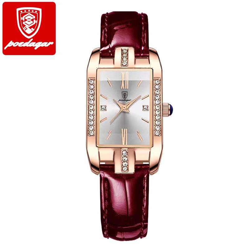 POEDAGAR Women Watch Fashion Luxury Diamond Green Dial Square Quartz Watches Stainless Steel Waterproof Ladies Wristwatch Gift