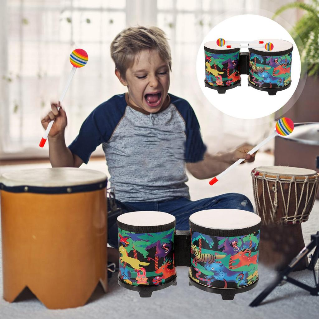 NUOBESTY 1 Set Bongo Drums for Beginners, Drum Mallets, Rhythm Percussion, Musical Instrument, Special Gift for Christmas or Birthday