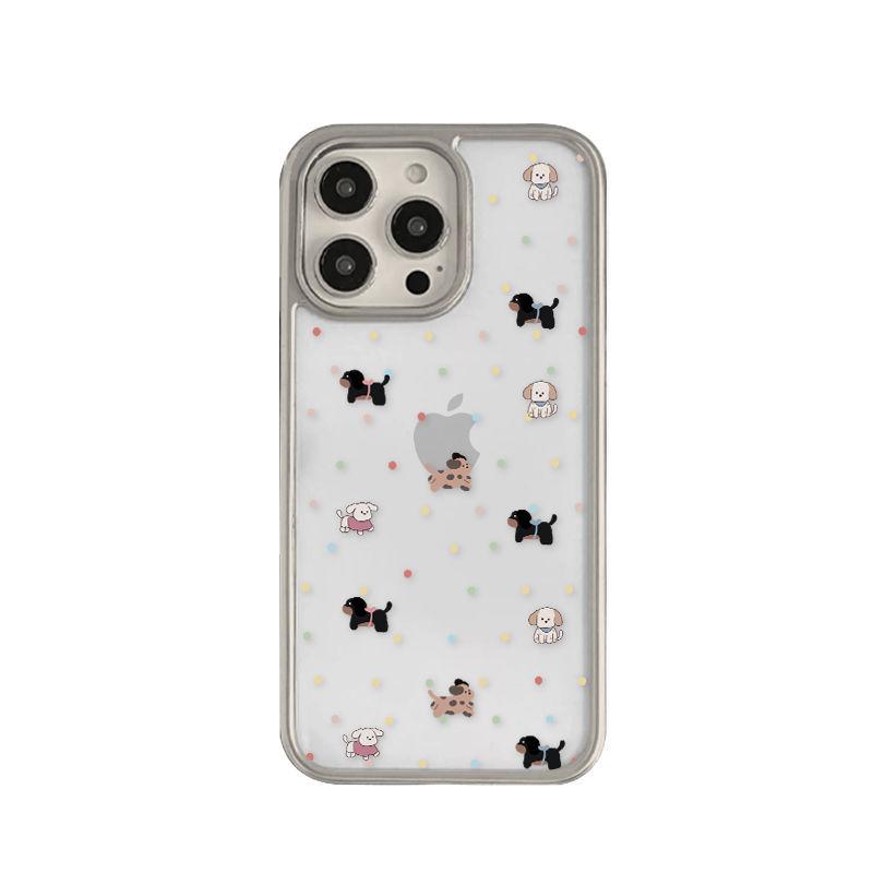 Full Screen Polka Dot Puppy Electroplated Border Suitable for Apple 16 Mobile Phone Case IPhone 15 Protective Case 14 13 Soft Shell