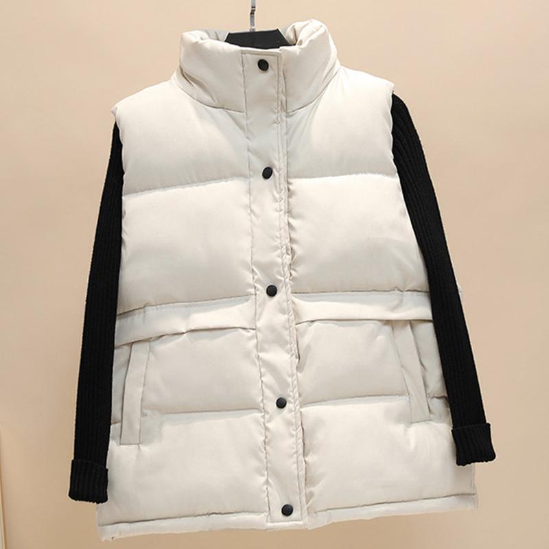 Winter Women Vest Coat Solid Sleeveless Down Cotton Button Pockets Female Coats Padded Winter Casual Outerwear