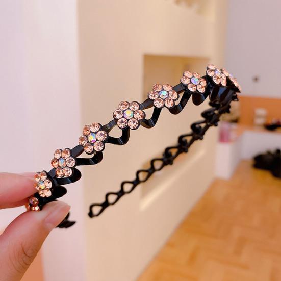 Hair Hoop Flower Ornament Lightweight Non-Slip Shiny Visual Effect Easy-wearing Decorative Resin Rhinestone Floral Style Soft Edge Hair Hoop for