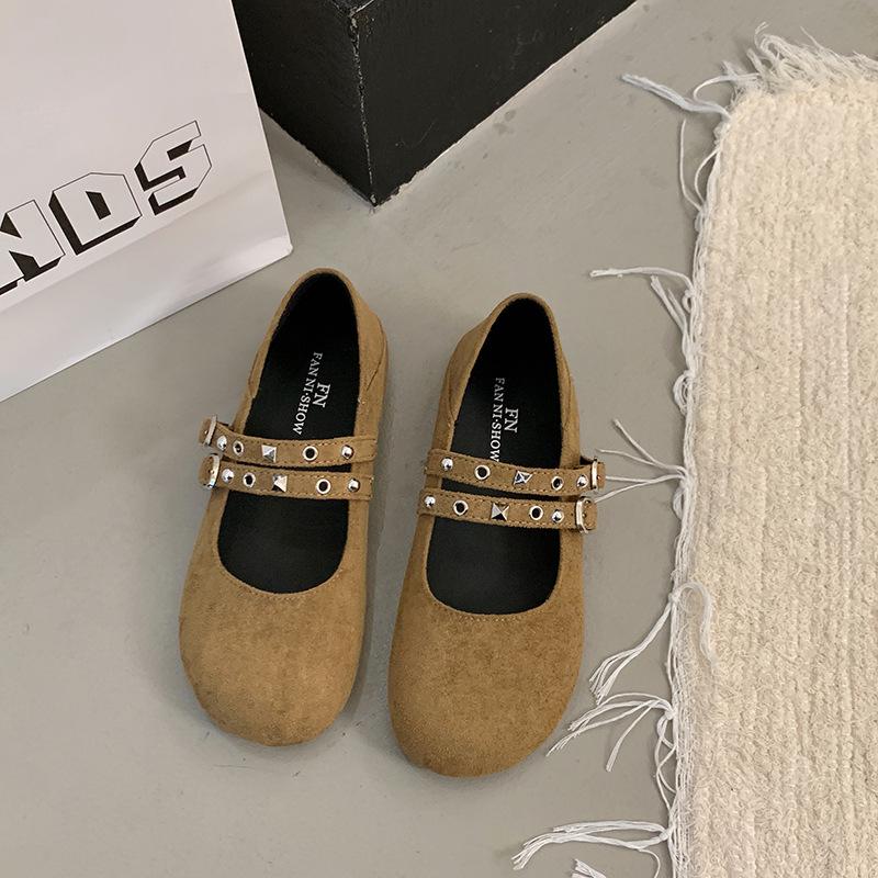 Retro Round Head Double Buckle with Mary Jane Shoes Women's 2025 Spring and Autumn Korean Version of the Style Shallow Mouth Fashion Versatile Sin