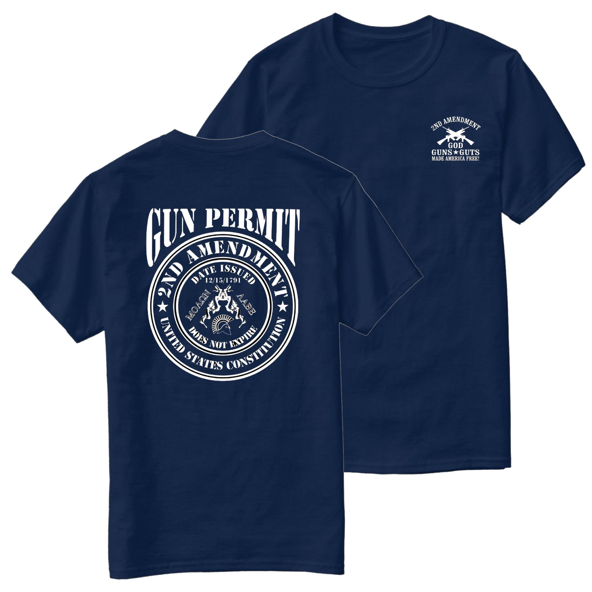 

God Guns Guts Molon Labe 2nd Amendment Gun Permit TShirt 100 Cotton ONeck Summer Short Sleeve Casual Mens Tshirt Size S3XL 4XL