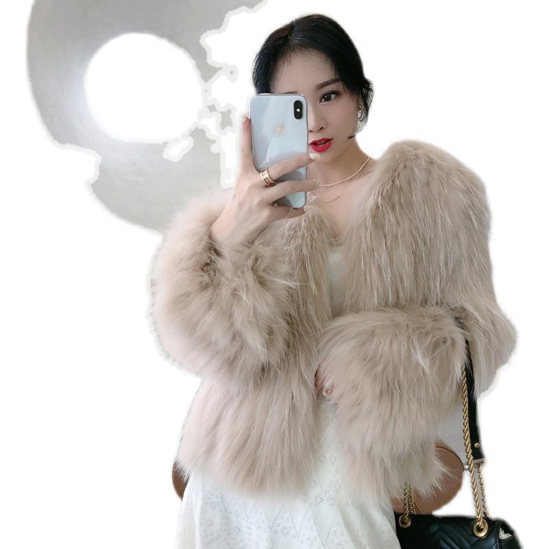 New imitation raccoon fur woven fur coat women's short thickened fox fur coat light small man