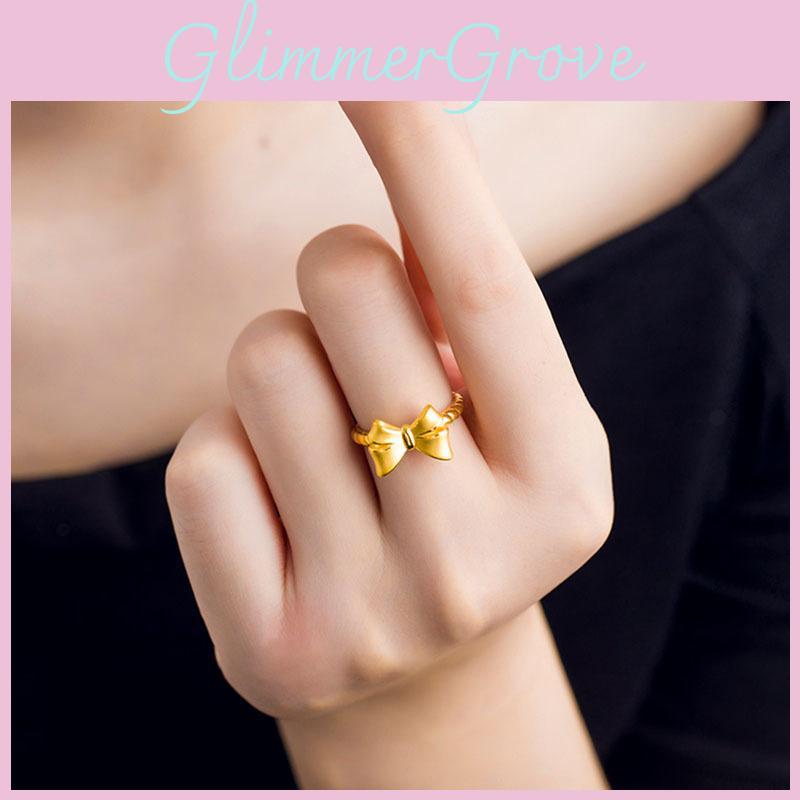 Delicate Brass Gold Plated Open Bow Ring Adjustable Fit Simple Stylish Womens Jewelry