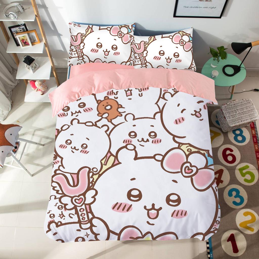 Cartoon Chiikawas Cute Themed Bedding Set Colorful Print Polyester Student Dormitory Bed Sheet Quilt Cover Kid Gift Home Textile