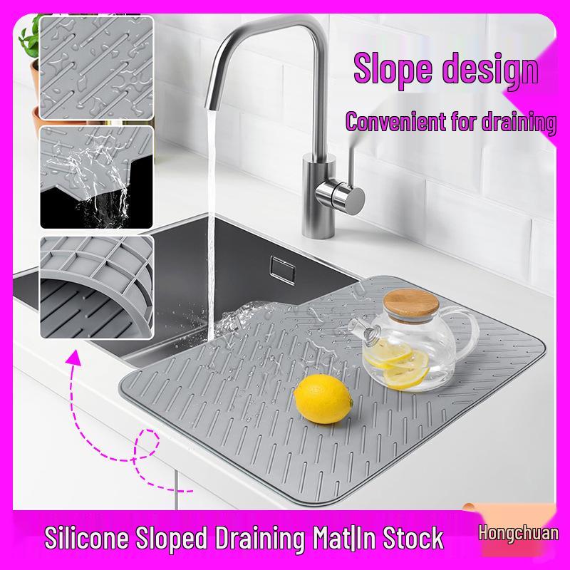 Große Silikon-Abtropfmatte mit Ableitungsöffnung zum Trocknen von Schüsseln und Geschirr