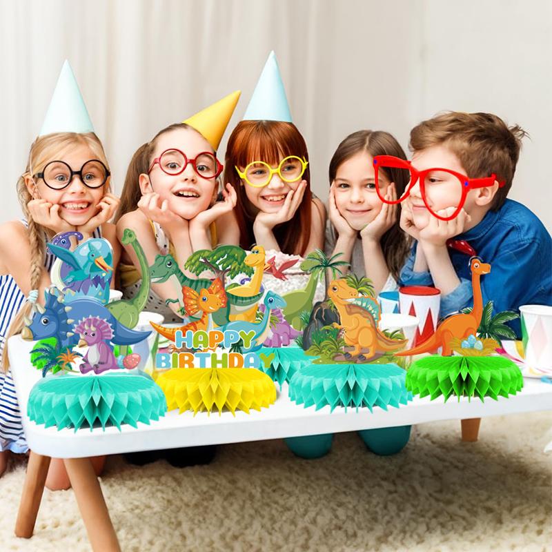 9Pcs Dinosaur Honeycomb Centerpieces,Dino Party Table Decorations For 1 2 3 5 Year Old Girls Boys