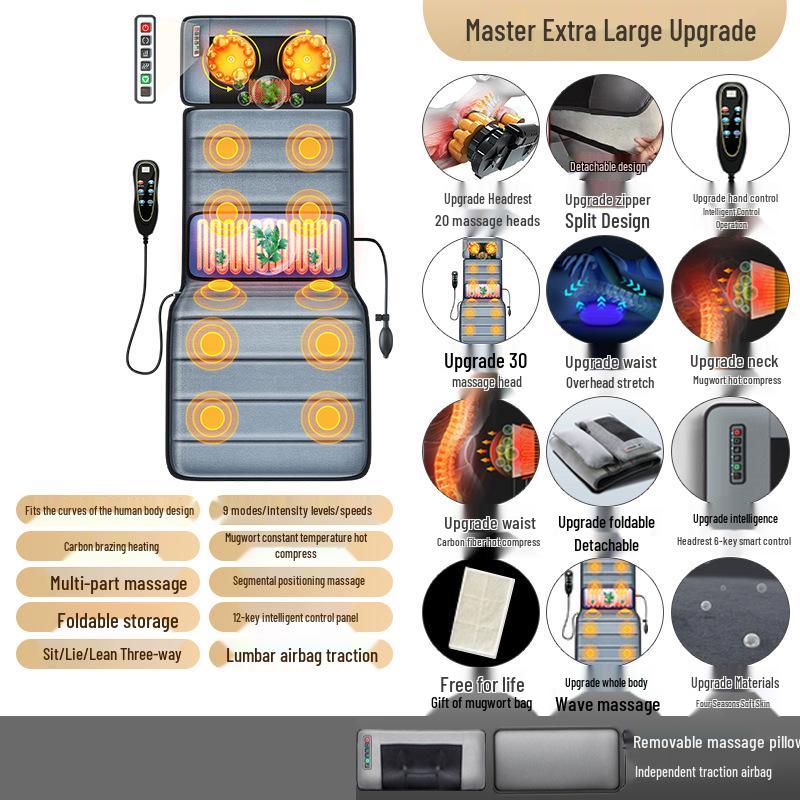 Portable Full-Body Massage Mat: Multi-Function Electric Massager for Cervical Spine and Waist with Kneading & Folding Features